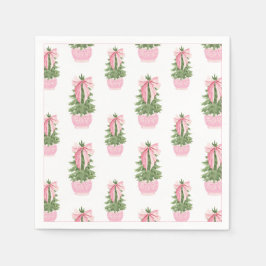 Pink Bow Ginger Jar Christmas Tree スタンダードカクテルナプキン