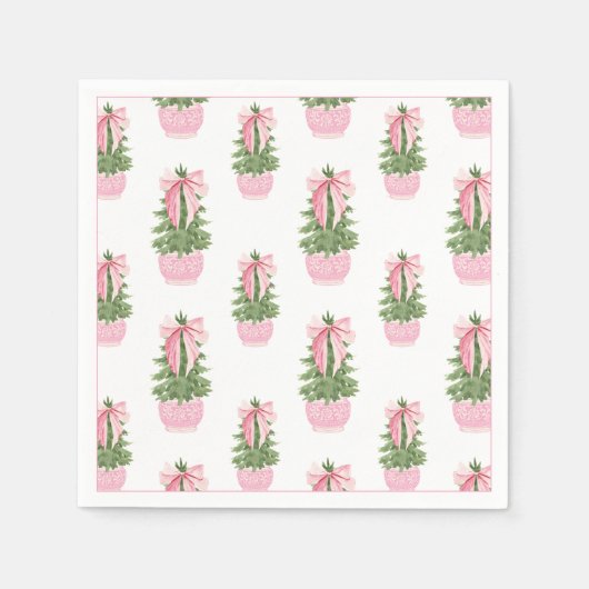 Pink Bow Ginger Jar Christmas Tree スタンダードカクテルナプキン (正面)