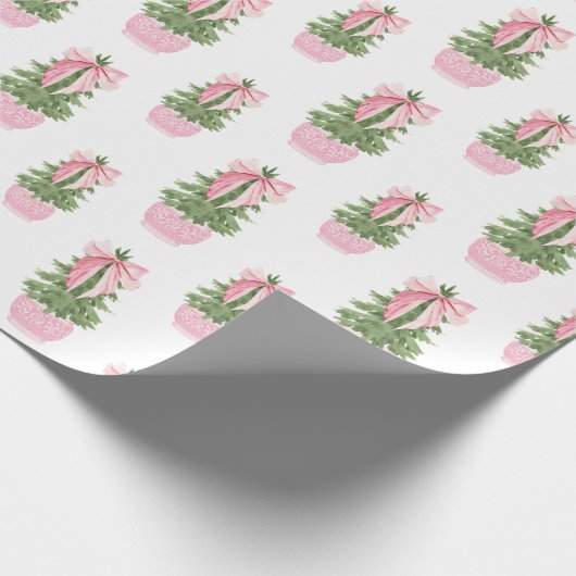 Pink Bow Ginger Jar Christmas Tree ラッピングペーパー (角)