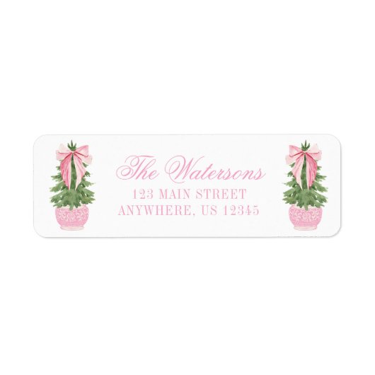 Pink Bow Ginger Jar Christmas Tree Address ラベル (正面)