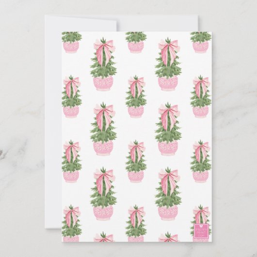 Pink Bow Ginger Jar Christmas Tree Party 招待状 (裏面)