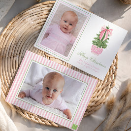 Pink Bow Ginger Jar Christmas Tree Photo シーズンカード