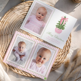 Pink Bow Ginger Jar Christmas Tree Photo シーズンカード