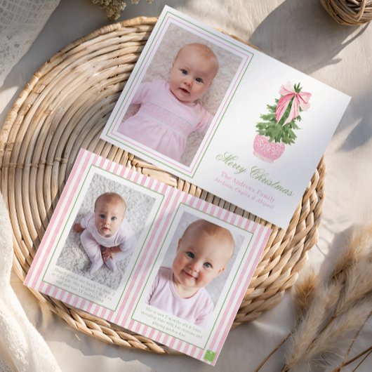 Pink Bow Ginger Jar Christmas Tree Photo シーズンカード