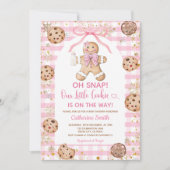 Pink Bow Gingerbread Christmas Baby Shower Gingham 招待状 (正面)
