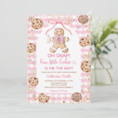 Pink Bow Gingerbread Christmas Baby Shower Gingham 招待状 (スタンド正面)