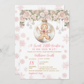 Pink Bow Gingerbread Christmas Cookies Baby Shower 招待状 (正面/裏面)