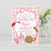 Pink Bow Gingham  Babyq baby shower invitation 招待状 (スタンド正面)