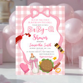 Pink Bow Gingham  Babyq baby shower invitation 招待状