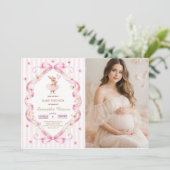  Pink Bow Gingham Bunny Baby Shower  招待状 (スタンド正面)