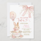 Pink Bow Gingham Bunny Girl Birthday Invitation 招待状 (正面)