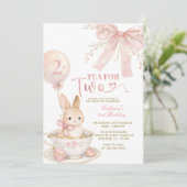 Pink Bow Gingham Bunny Girl Birthday Invitation 招待状 (スタンド正面)