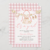 Pink Bow Gingham Daisy Clothesline I 招待状 (正面/裏面)