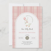 Pink Bow Gingham One Silly Duck 1st Birthday Party 招待状 (正面)