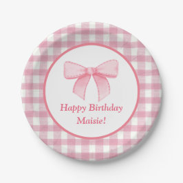 Pink Bow Gingham Paper Plate  ペーパープレート