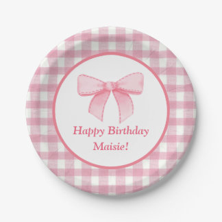 Pink Bow Gingham Paper Plate  ペーパープレート