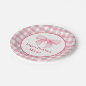 Pink Bow Gingham Paper Plate  ペーパープレート (アングル)