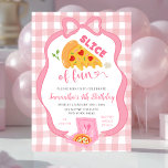 Pink Bow Gingham Slice of Fun pizza birthday  招待状<br><div class="desc">Pink Bow Gingham Slice of Fun pizza birthday invitation,  Blush Pink Girl Birthday Invite,  Editable kids birthday invite</div>