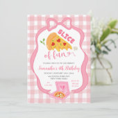 Pink Bow Gingham Slice of Fun pizza birthday  招待状 (スタンド正面)