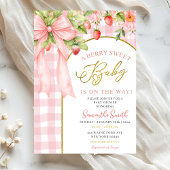 Pink Bow Gingham Strawberry Baby Shower 招待状