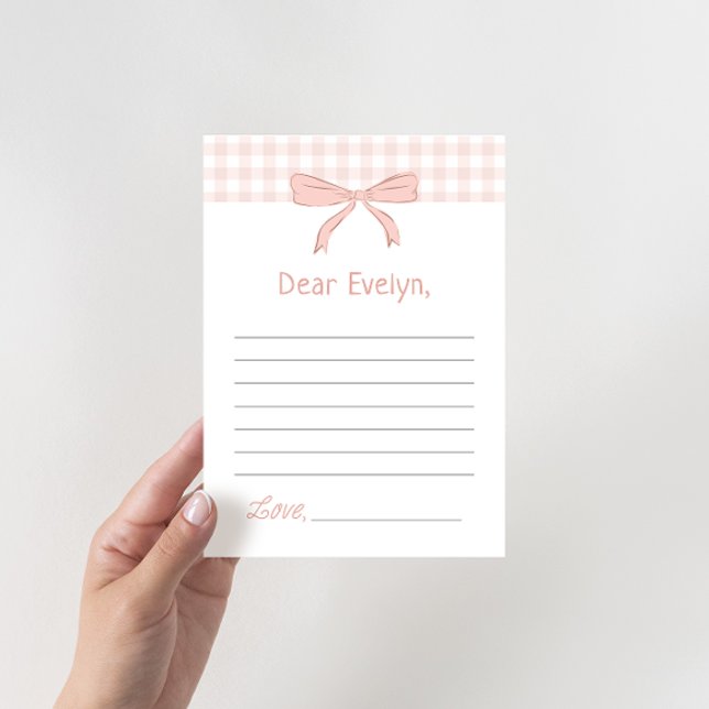 Pink Bow Gingham Time Capsule Note Card (クリエイターアップロード済み)