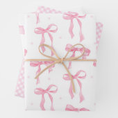 Pink Bow & Gingham Watercolor Wrapping Paper Set ラッピングペーパーシート (インサイチュ)