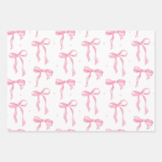 Pink Bow & Gingham Watercolor Wrapping Paper Set ラッピングペーパーシート
