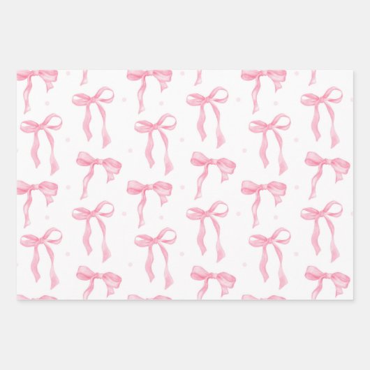 Pink Bow & Gingham Watercolor Wrapping Paper Set ラッピングペーパーシート (正面)