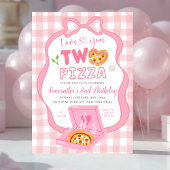 Pink Bow GinghamLove you TWO pizza birthday 招待状
