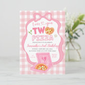 Pink Bow GinghamLove you TWO pizza birthday 招待状 (スタンド正面)