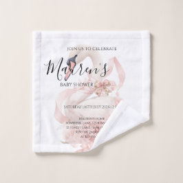 Pink Bow Girl Baby Shower  ウォッシュタオル