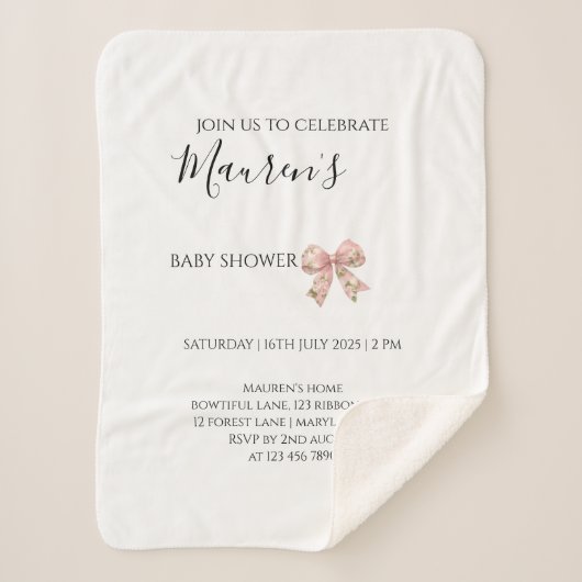 Pink Bow Girl Baby Shower  シェルパブランケット (正面)