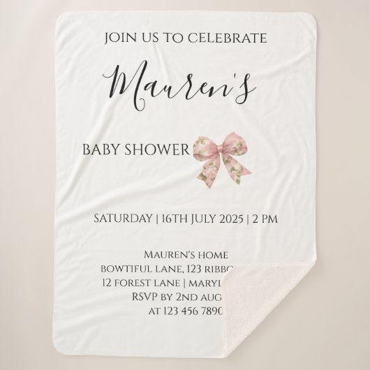 Pink Bow Girl Baby Shower  シェルパブランケット (正面)