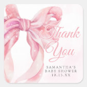 Pink Bow Girl Baby Shower スクエアシール (正面)