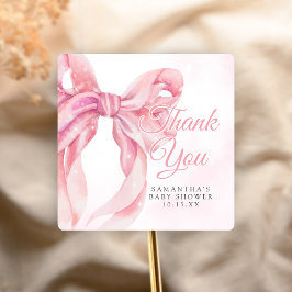 Pink Bow Girl Baby Shower スクエアシール