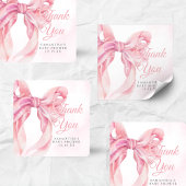 Pink Bow Girl Baby Shower スクエアシール