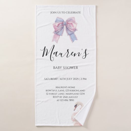 Pink Bow Girl Baby Shower  バスタオル (バスタオル)