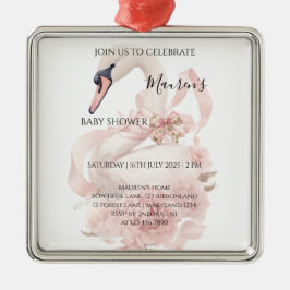 Pink Bow Girl Baby Shower  メタルオーナメント