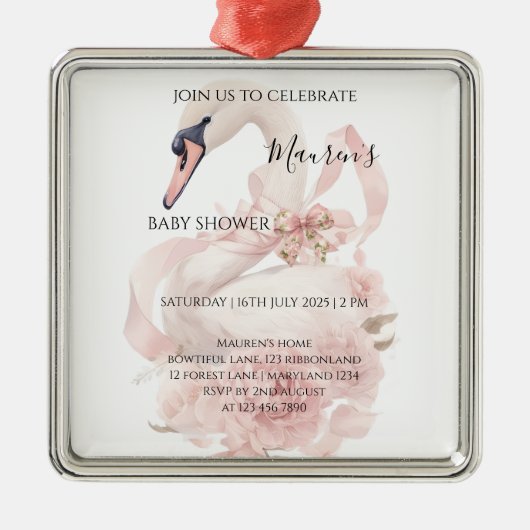 Pink Bow Girl Baby Shower  メタルオーナメント (正面)