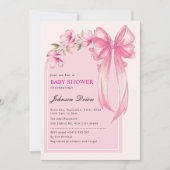 Pink Bow Girl Baby Shower 招待状 (正面)
