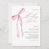 Pink bow Girl baby shower  招待状 (正面)