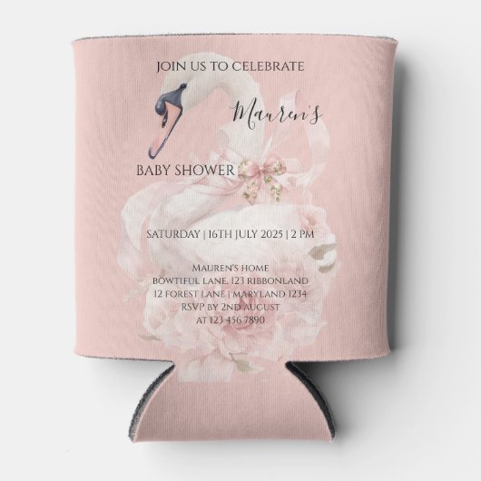 Pink Bow Girl Baby Shower  缶クーラー (正面)