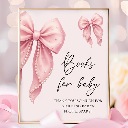  Pink Bow Girl Baby Shower Books for Baby ポスター