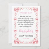 Pink Bow Girl Baby Shower – Cute & Fun Party サンキューカード (正面)