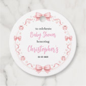 Pink Bow Girl Baby Shower – Cute & Fun Party フェイバータグ (正面)