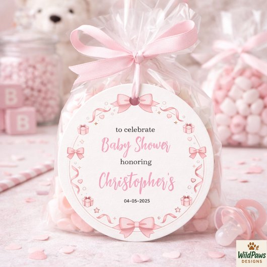 Pink Bow Girl Baby Shower – Cute & Fun Party フェイバータグ