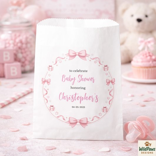 Pink Bow Girl Baby Shower – Cute & Fun Party フェイバーバッグ