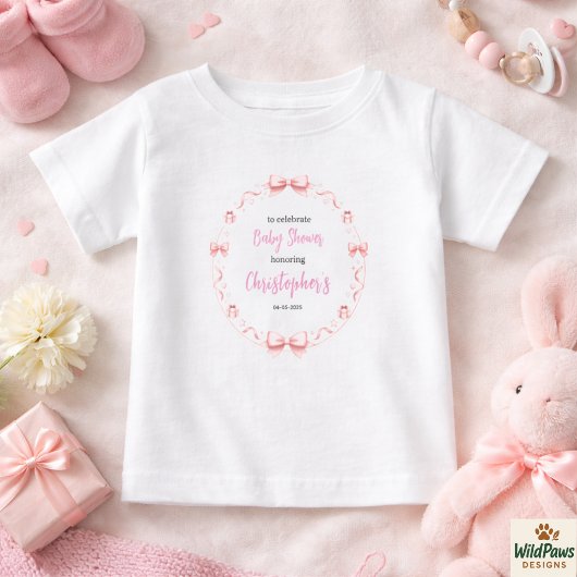 Pink Bow Girl Baby Shower – Cute & Fun Party ベビーTシャツ