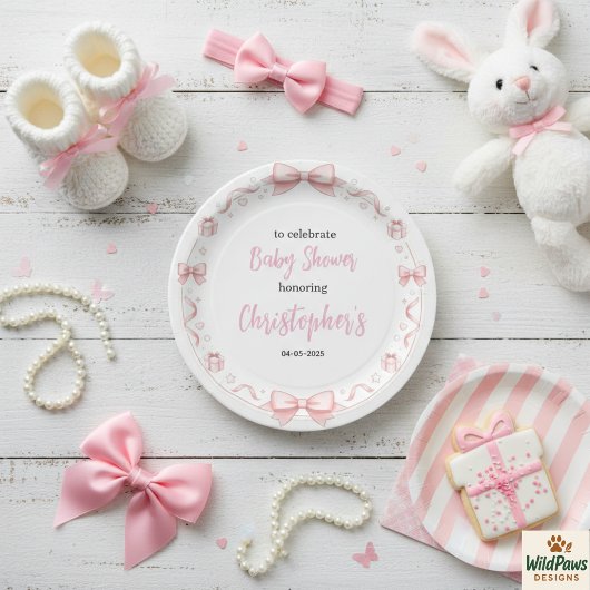 Pink Bow Girl Baby Shower – Cute & Fun Party ペーパープレート