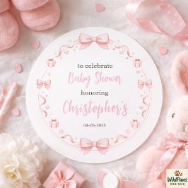 Pink Bow Girl Baby Shower – Cute & Fun Party ラウンドシール
